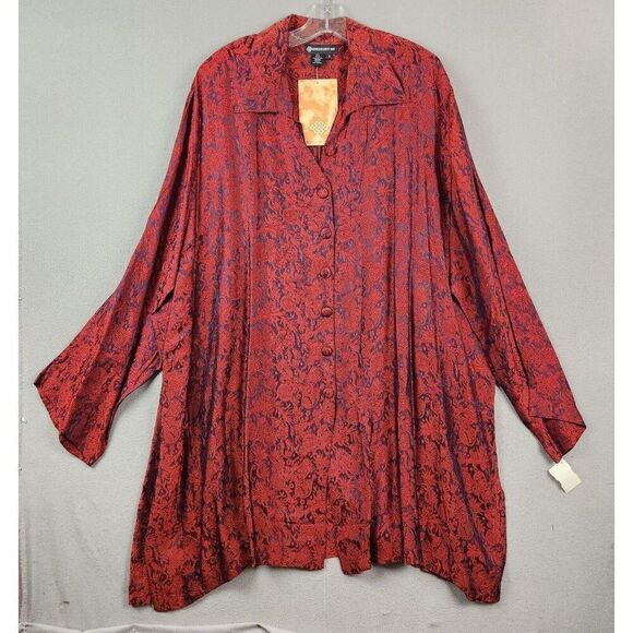 Women's Endless Knot Art Blouse Red Katcha Long Sleeve One Size NWT - Picture 1 of 9